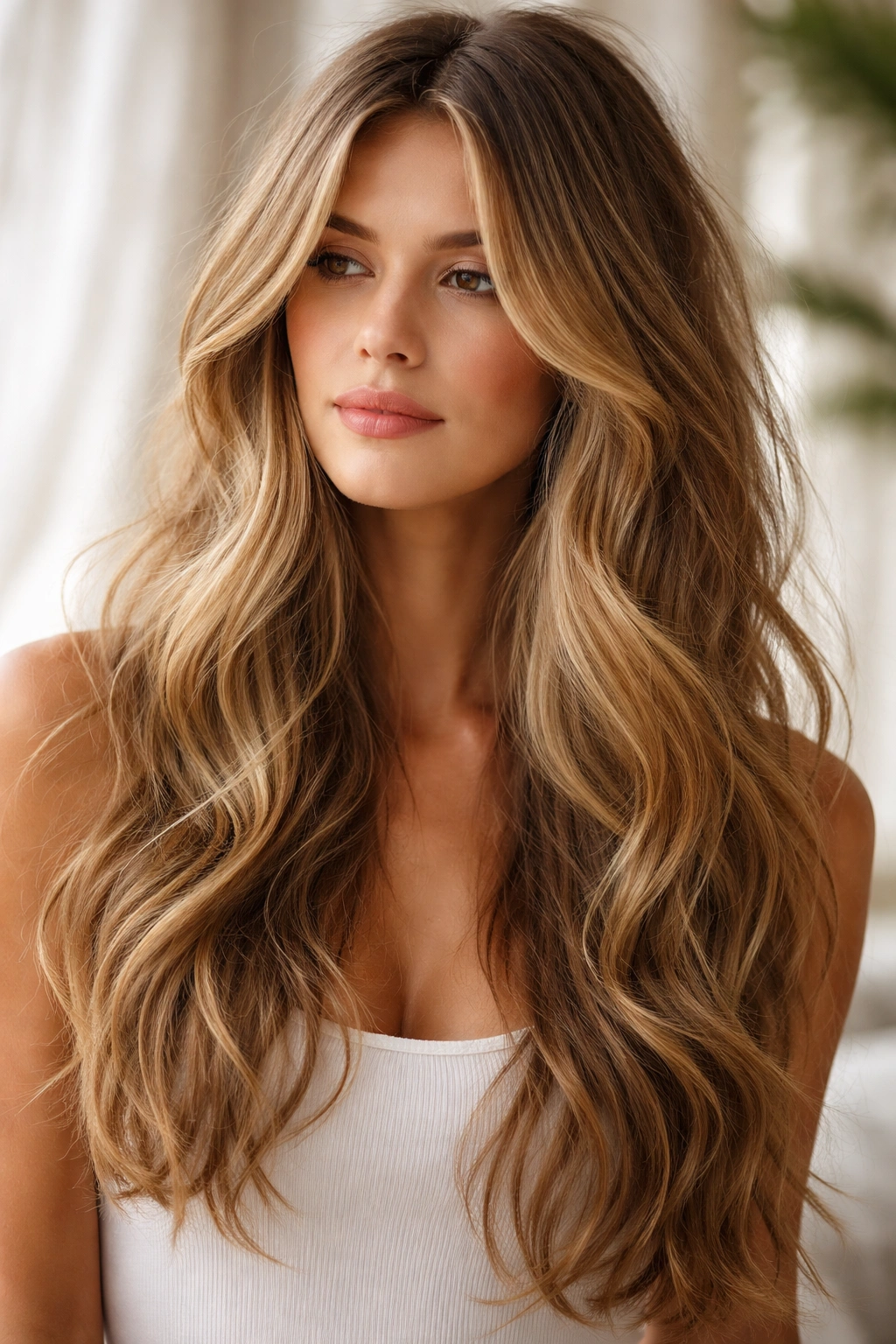 Face-framing curtain layers with long front pieces and soft waves