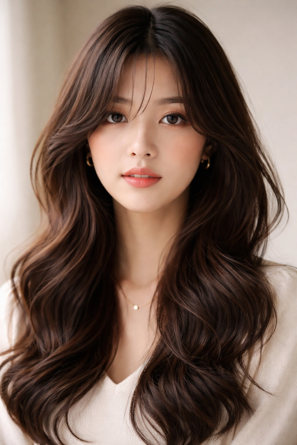 Face-framing curtain waves with longer center pieces