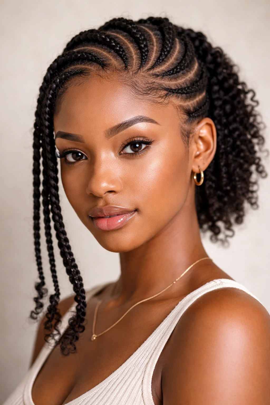 Head-on view of curved braids following natural texture