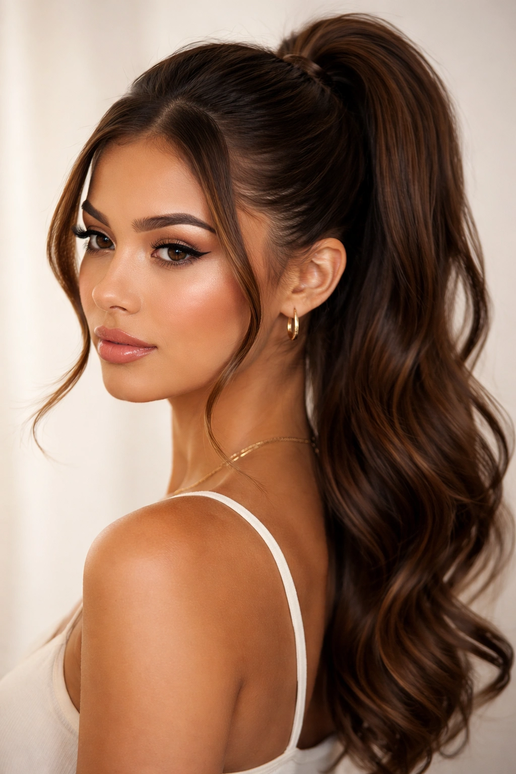 Curved swirl front sections curving inward into a back ponytail