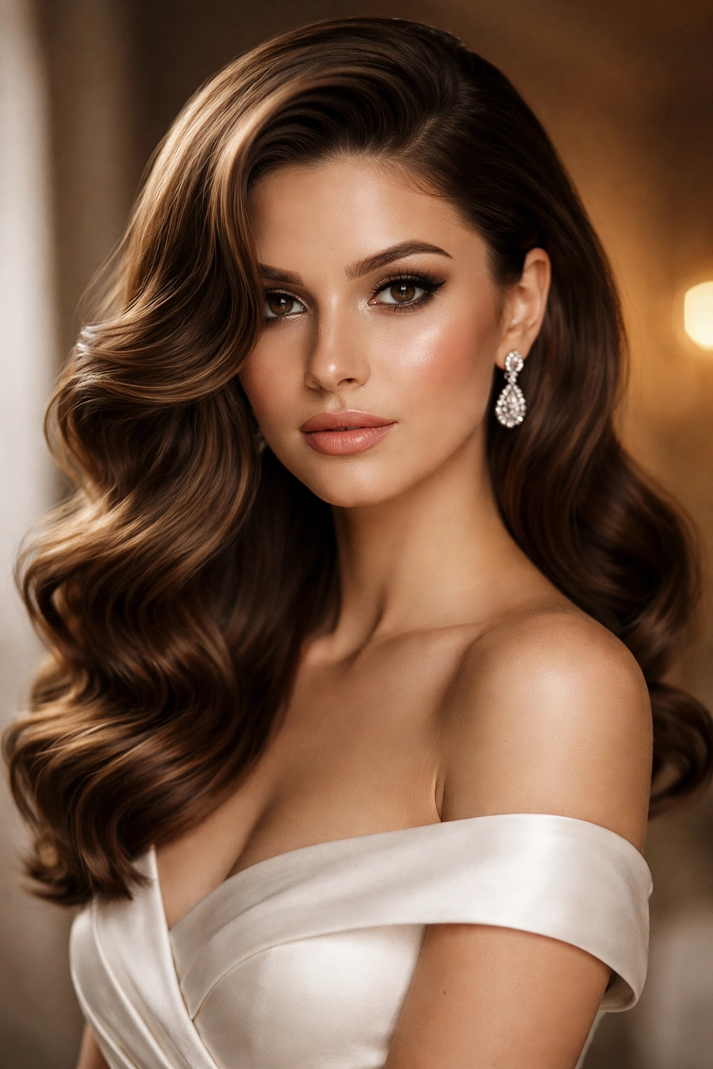 Close-up of deep side-parted waves with dramatic volume