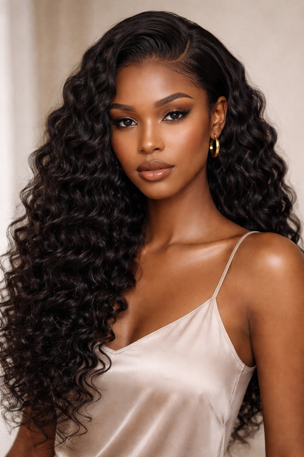 Lace-front wig with deep, defined waves from roots