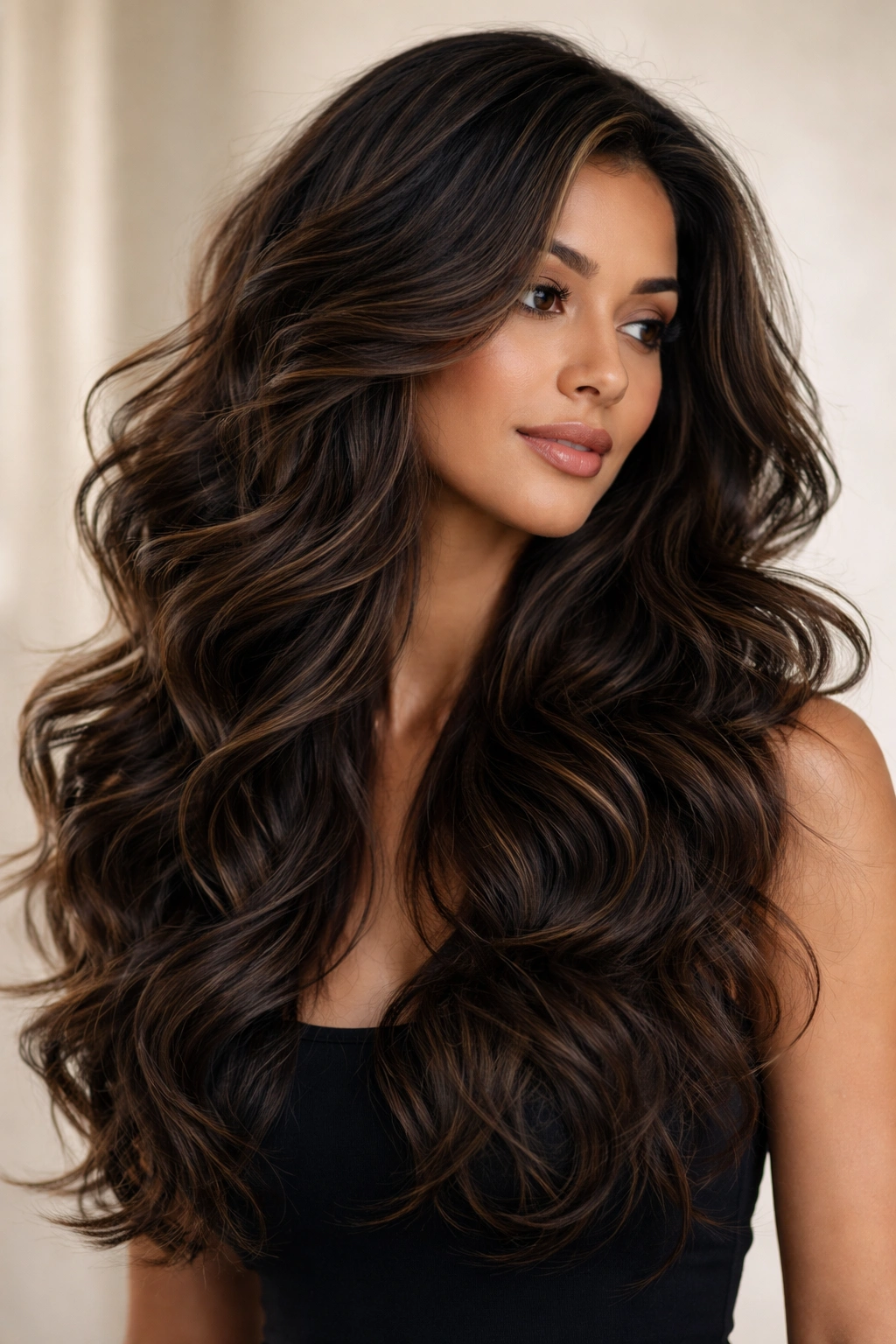 Head of deep wave layered curls showing multidirectional movement