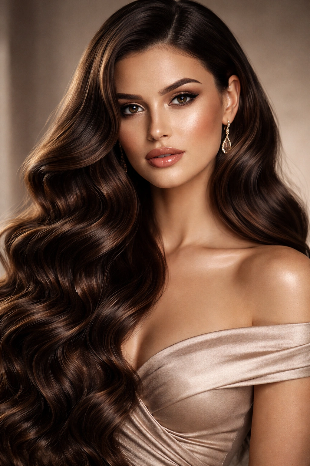Brunette hair with deep glamorous waves
