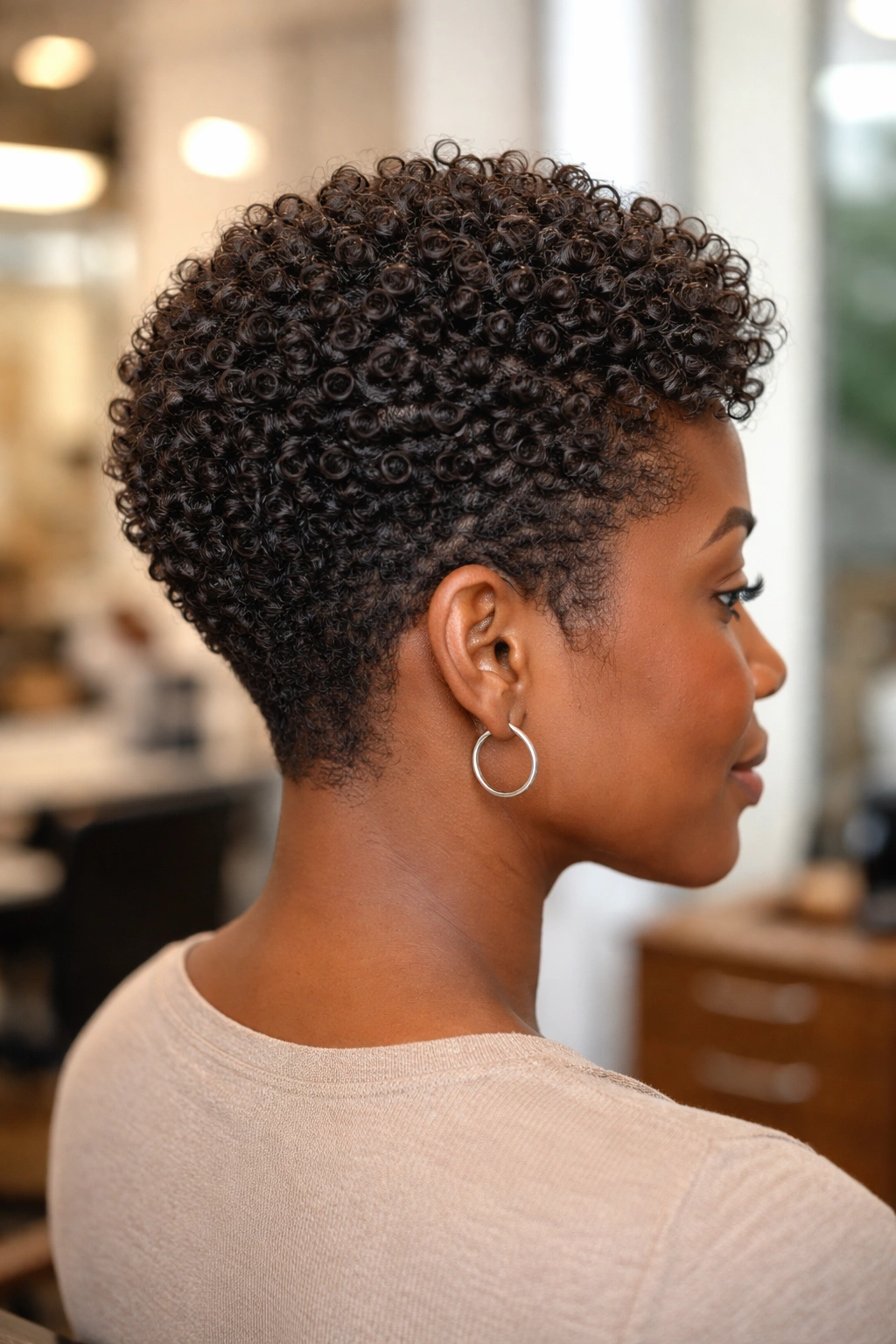 Close-up of defined natural coils with precise shaping