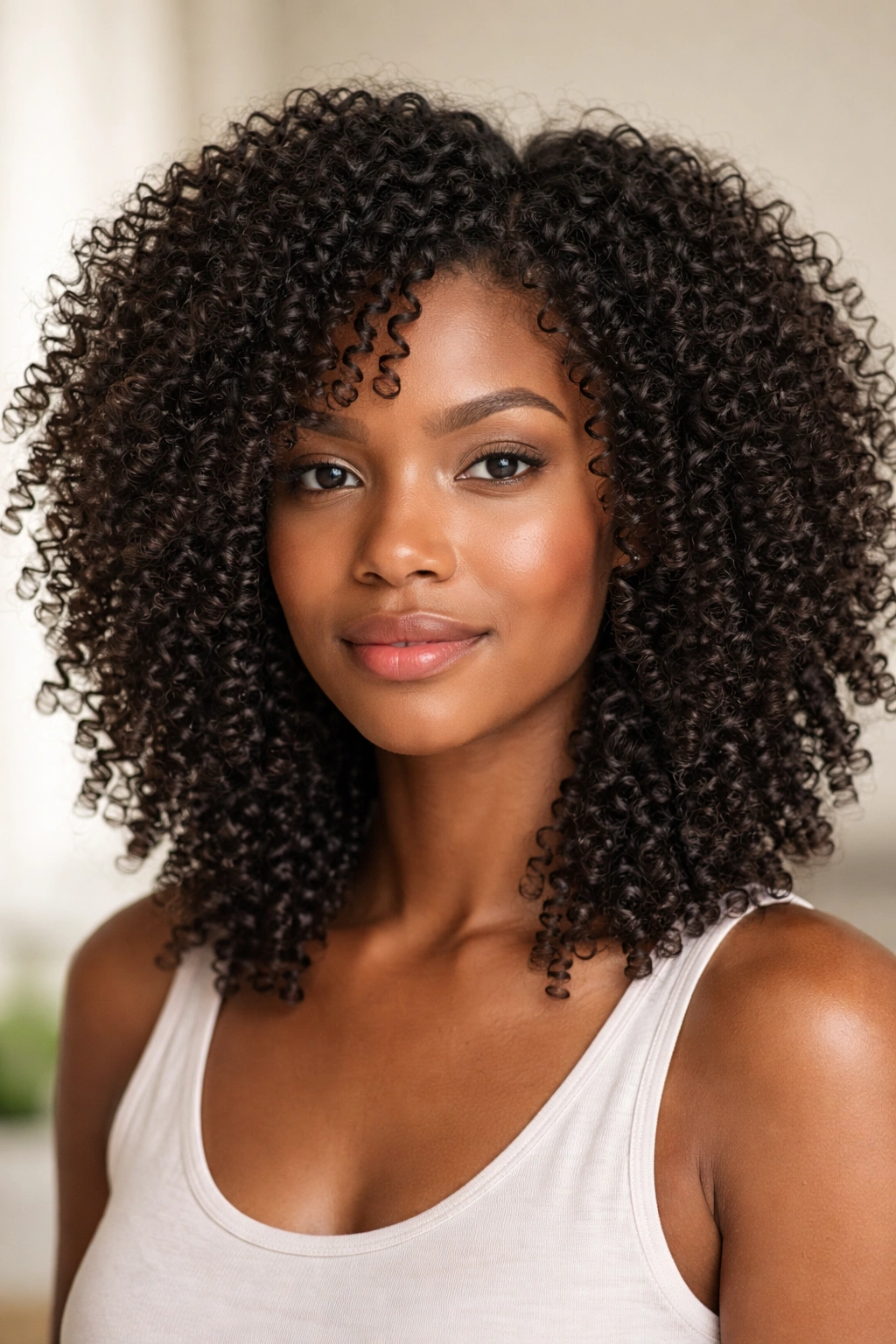 Defined curls in wash-and-go hairstyle with clear curl definition