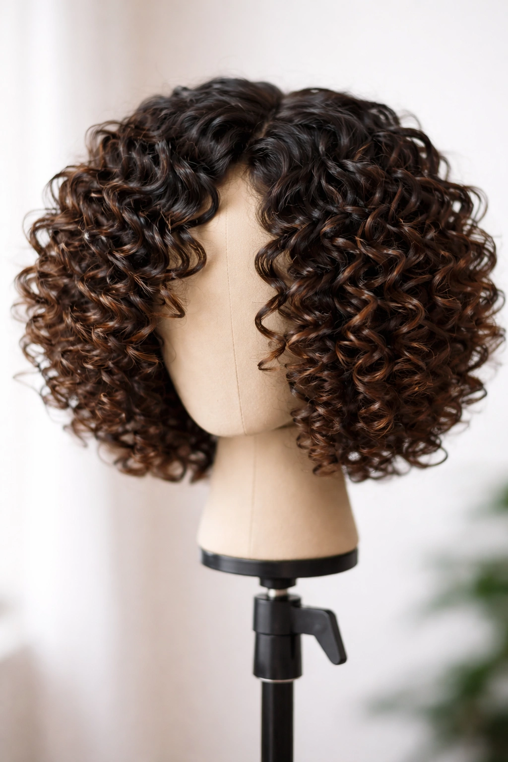 Close-up of a defined ring curl wig with corkscrew curls