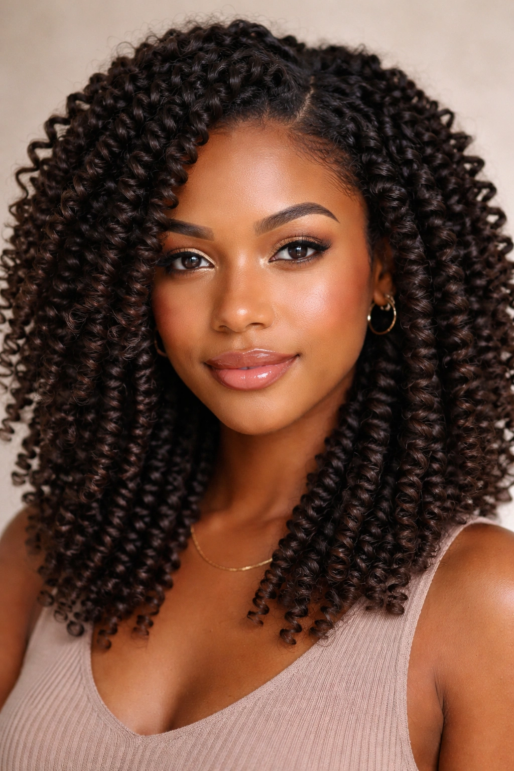 Close-up of a defined twist-out on 3b curls showing separated twists and pattern