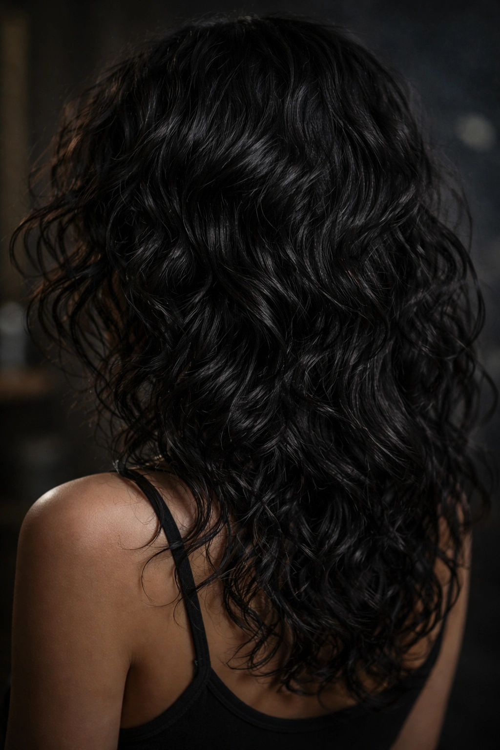Dark demi-wave curls with textured finish