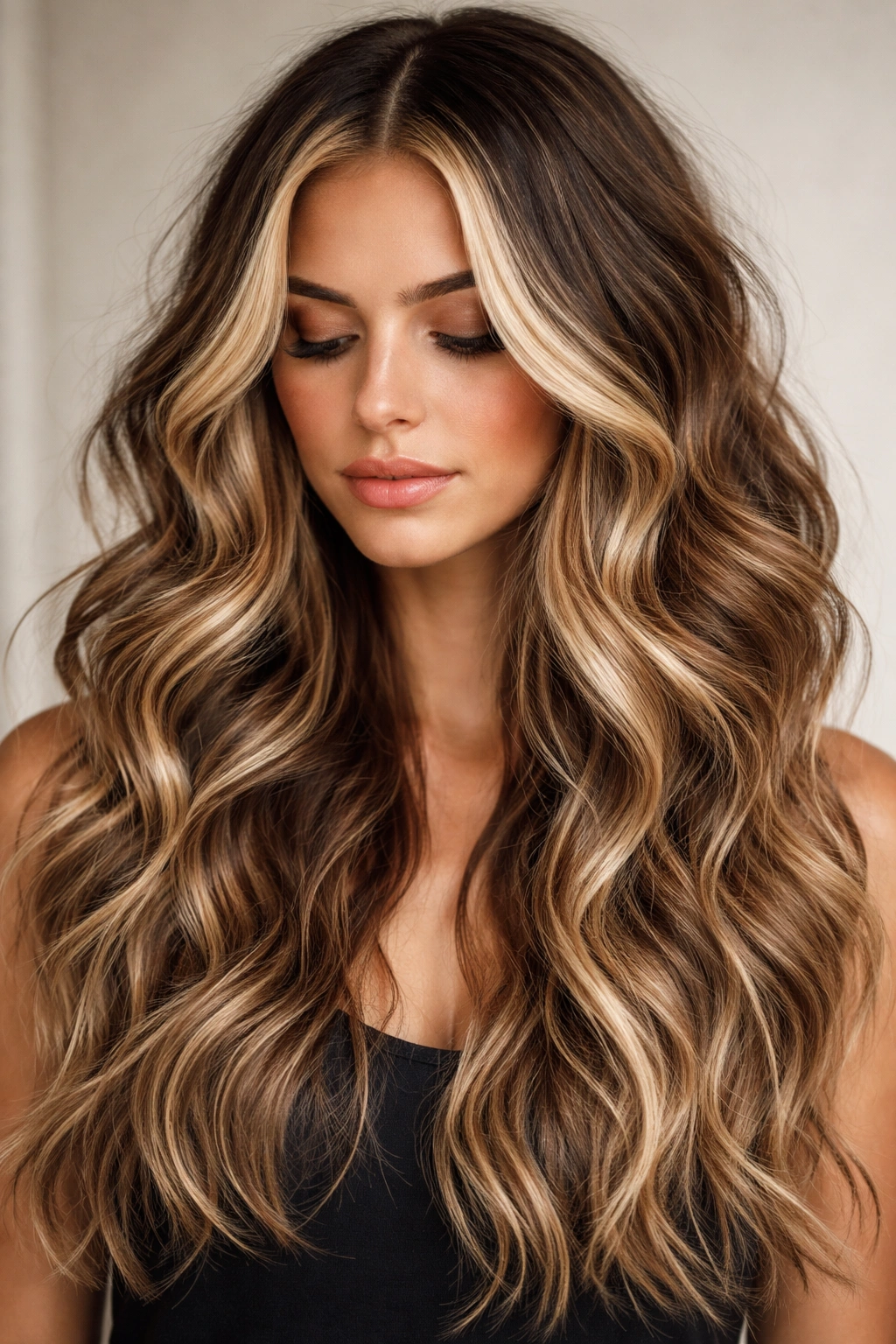 Dimensional balayage with money pieces and textured waves