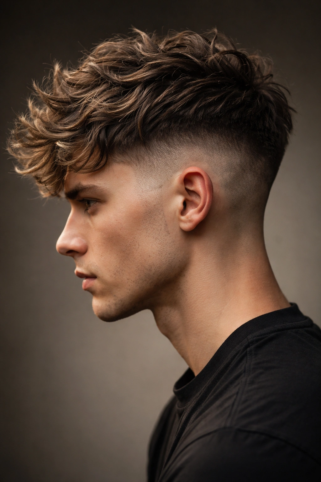Side profile showing a disconnected undercut with textured top