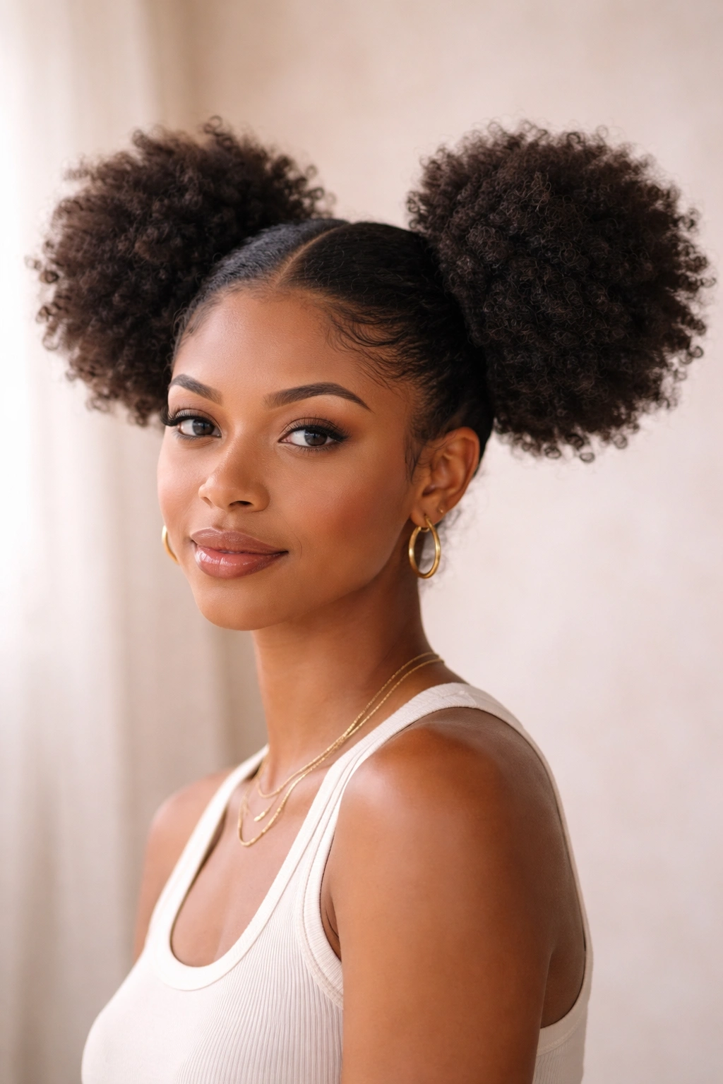 Two symmetrical afro puffs on each side of the head