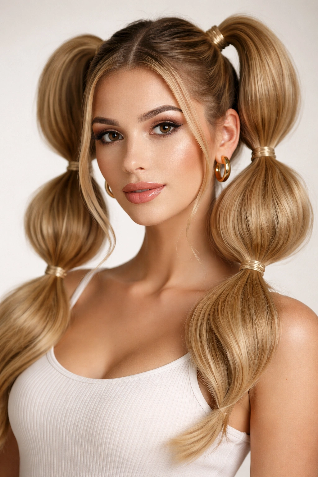 Two bubble ponytails on opposite sides of the head