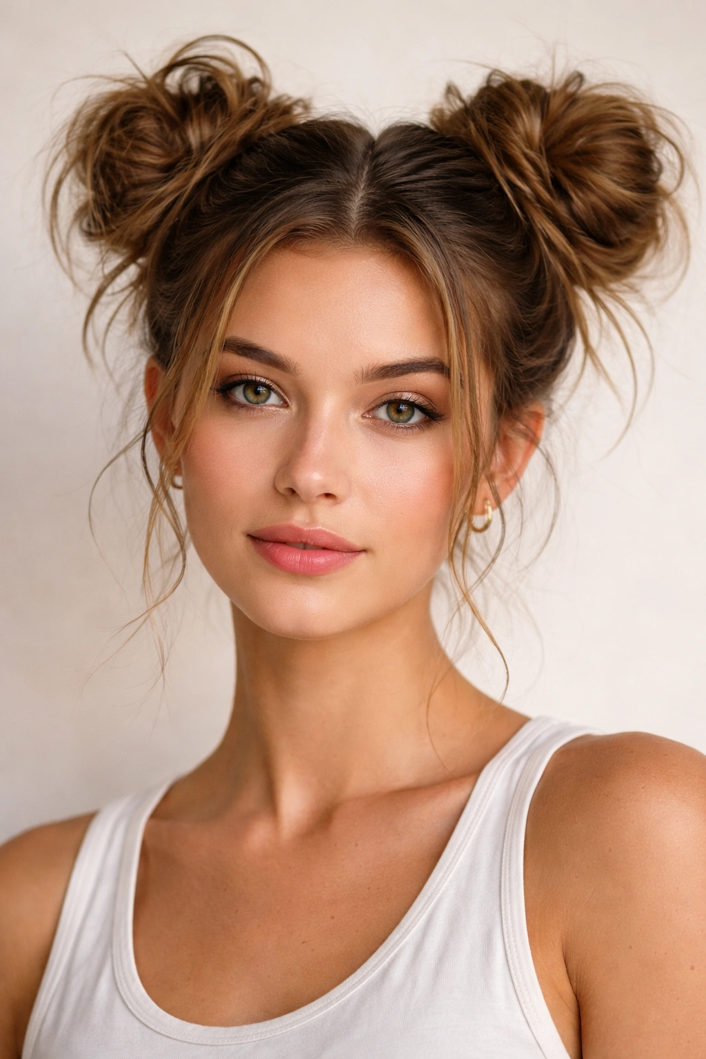 Two symmetrical messy buns on each side of the head
