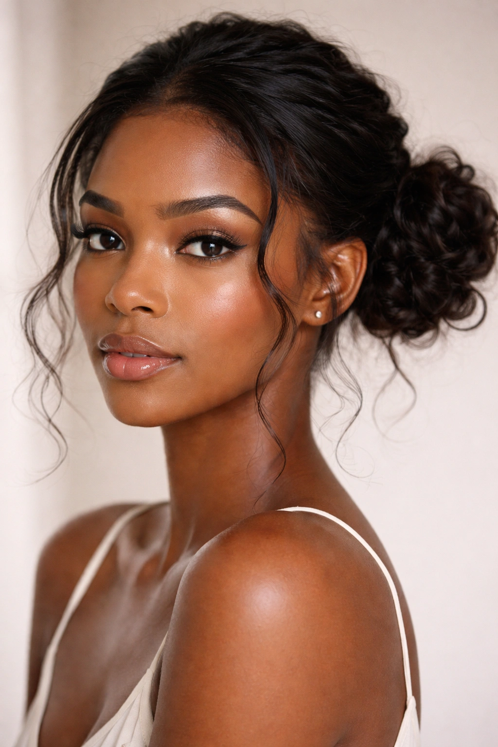 Frontal view of two small buns at the nape for a double-section low bun.