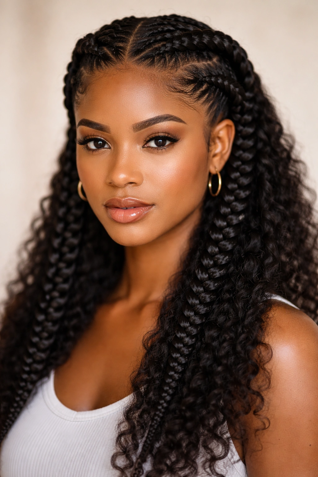 Two thick side cornrows framing the face