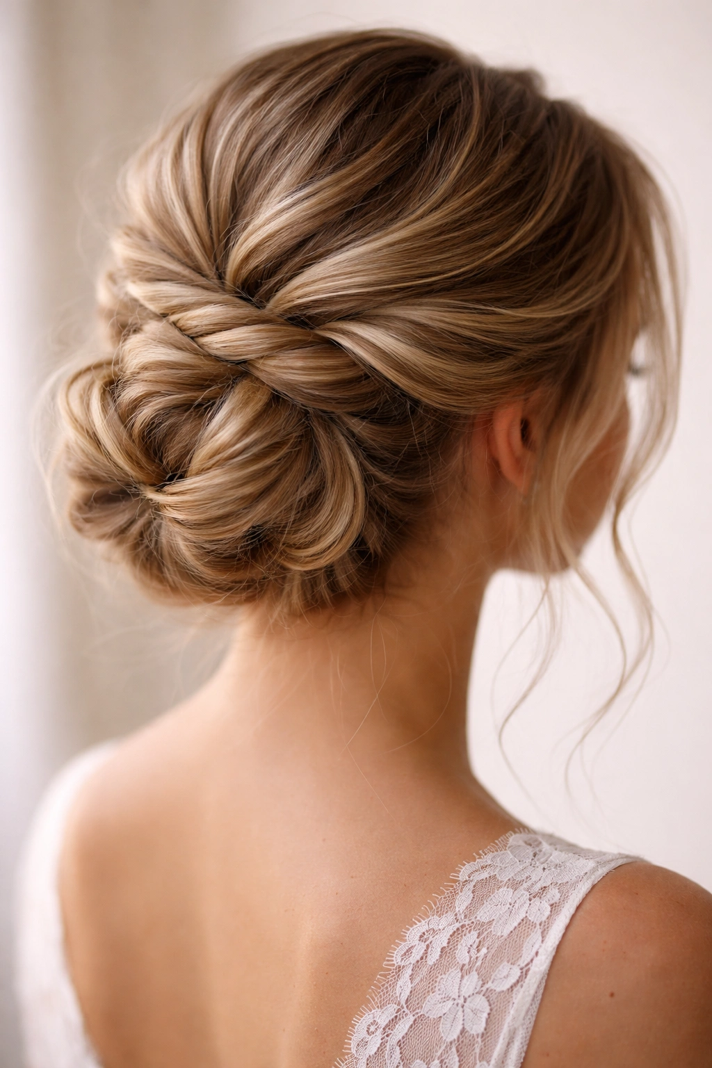 Double-twisted bun with interwoven sections and textured detail