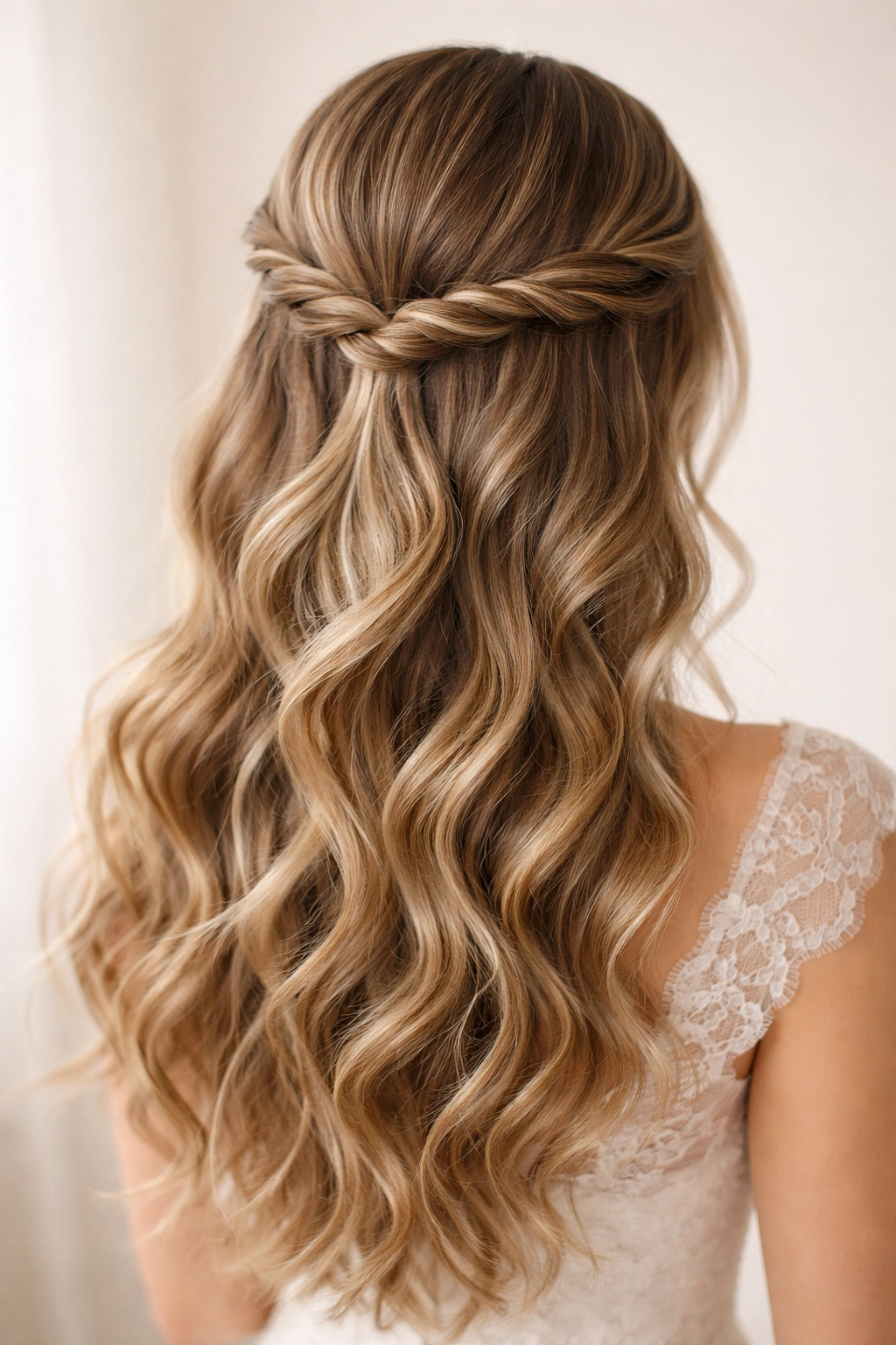 Double twisted crown hairstyle with loose waves