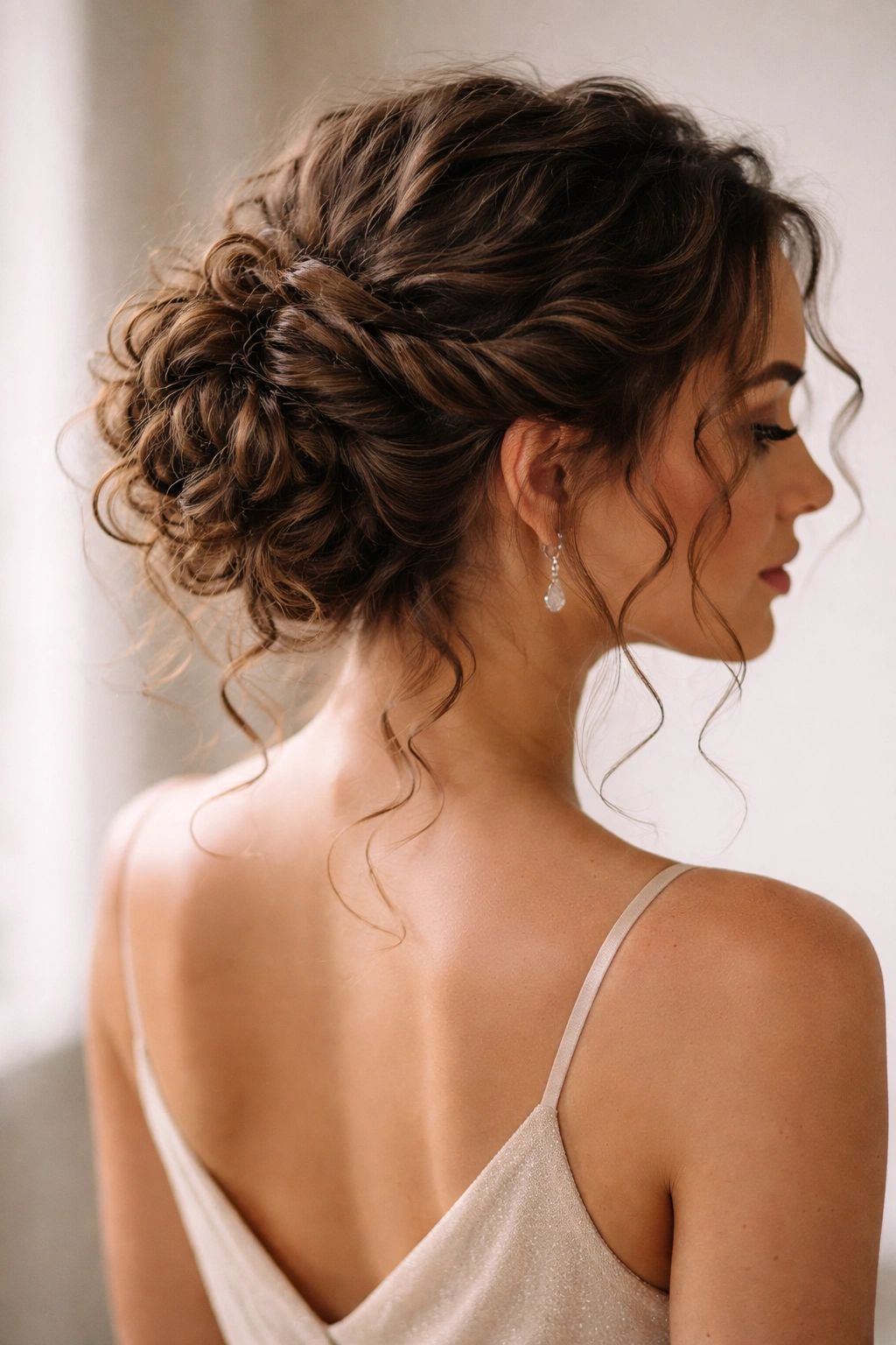 Two twisted curls forming a soft updo with tendrils
