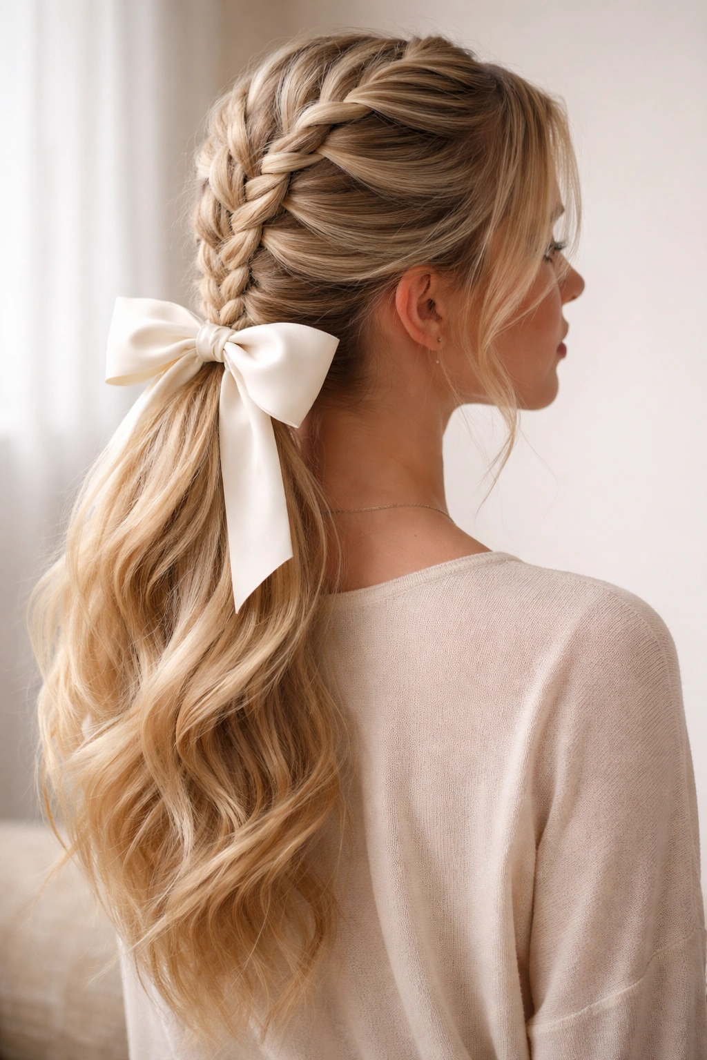 Dutch braided ponytail with bow
