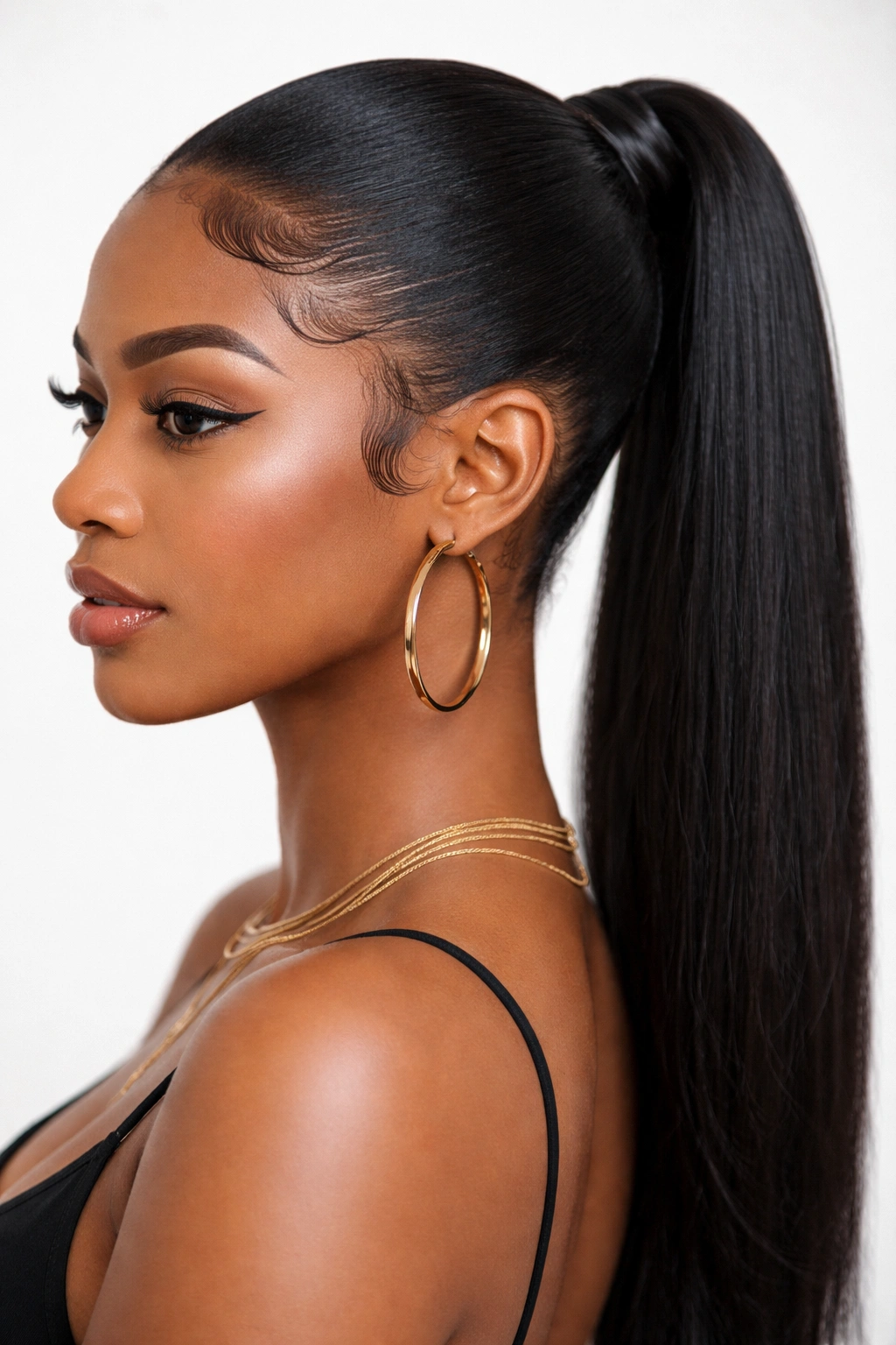 Sleek ponytail with crisp edges and smooth base
