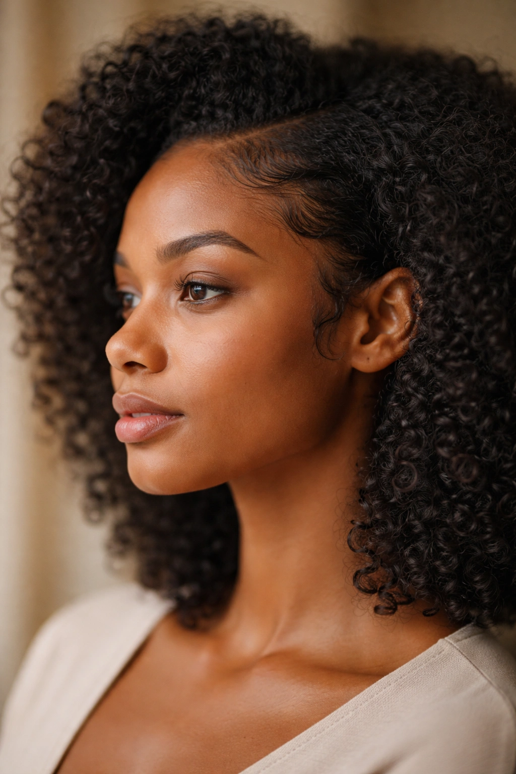 Close-up of hairline with curled-out edges on afro-textured hair
