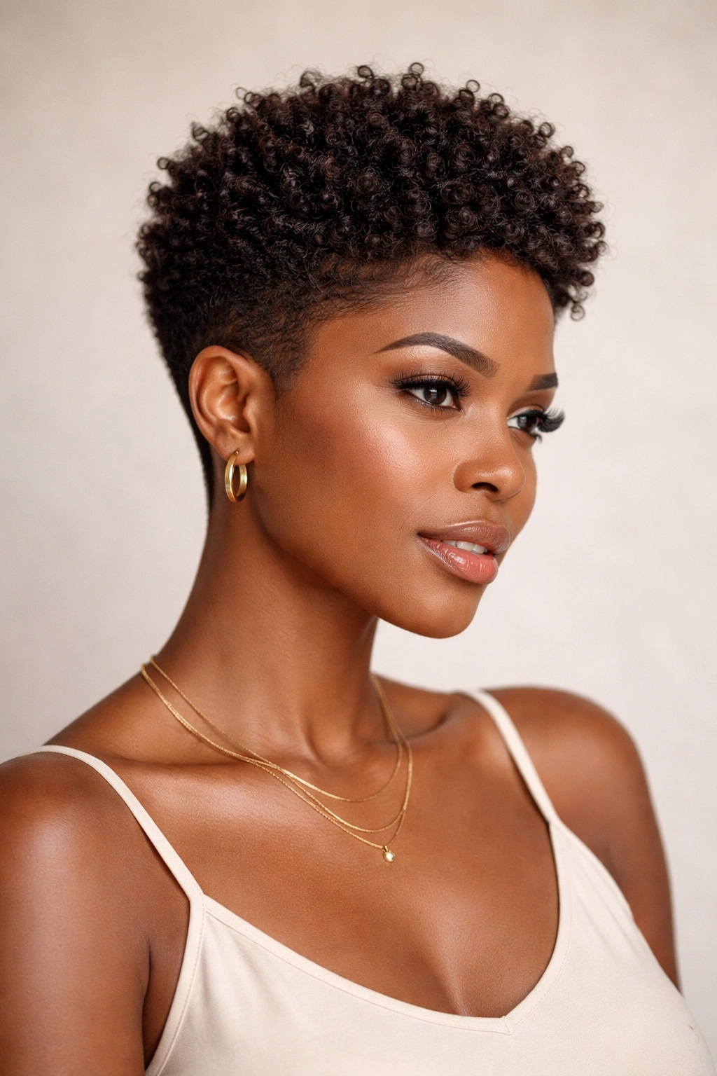 Portrait of a woman with elegant taper and textured layers