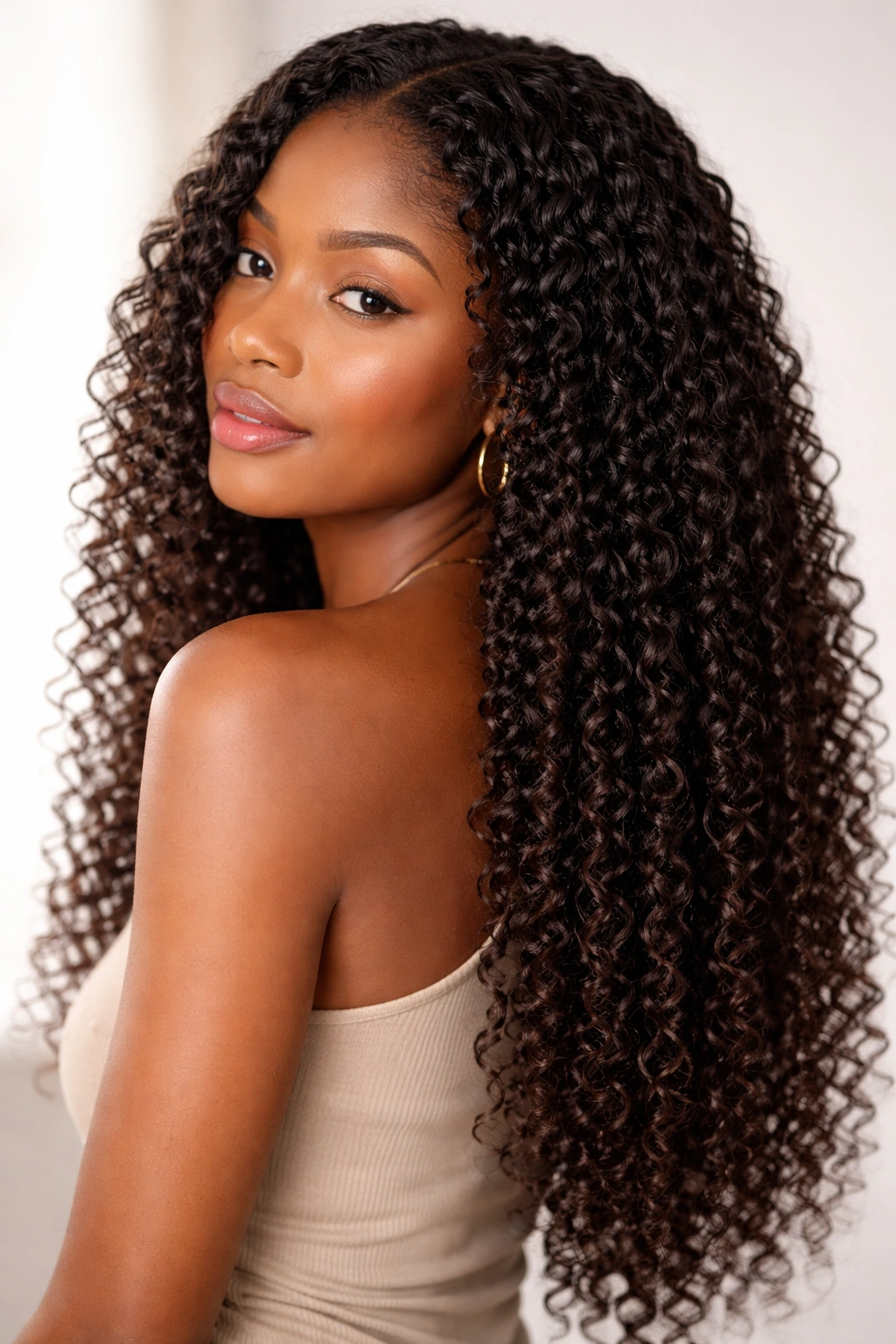 Long afro hair with elongated, moisturized coils and glossy texture