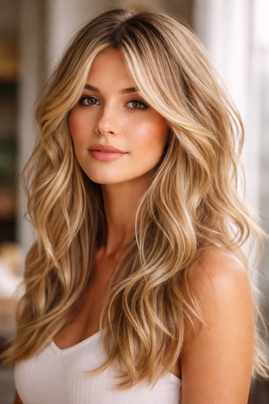 Blonde hair with soft face-framing layers and piecy waves