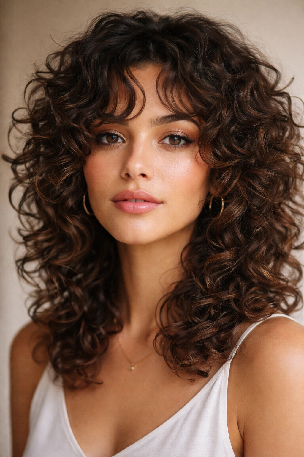 Close-up of face-framing textured curls around cheeks and jawline