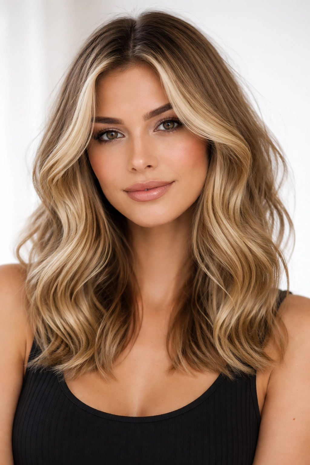 Face-framing blonde highlights with soft waves