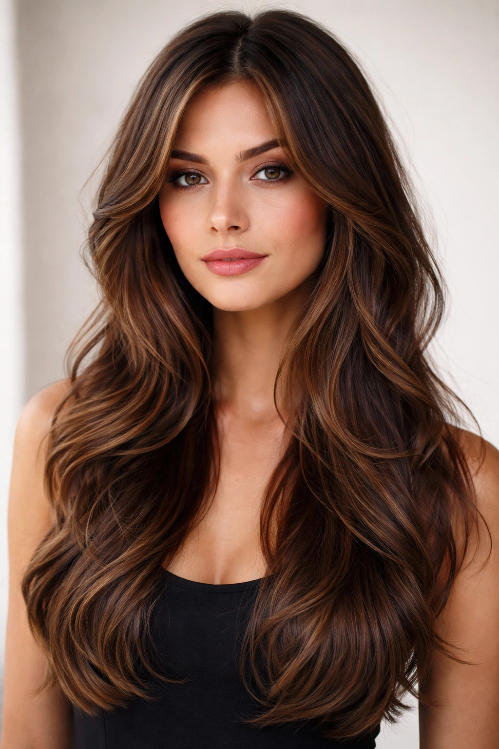 Model with face-framing layers highlighting cheekbones and length underneath