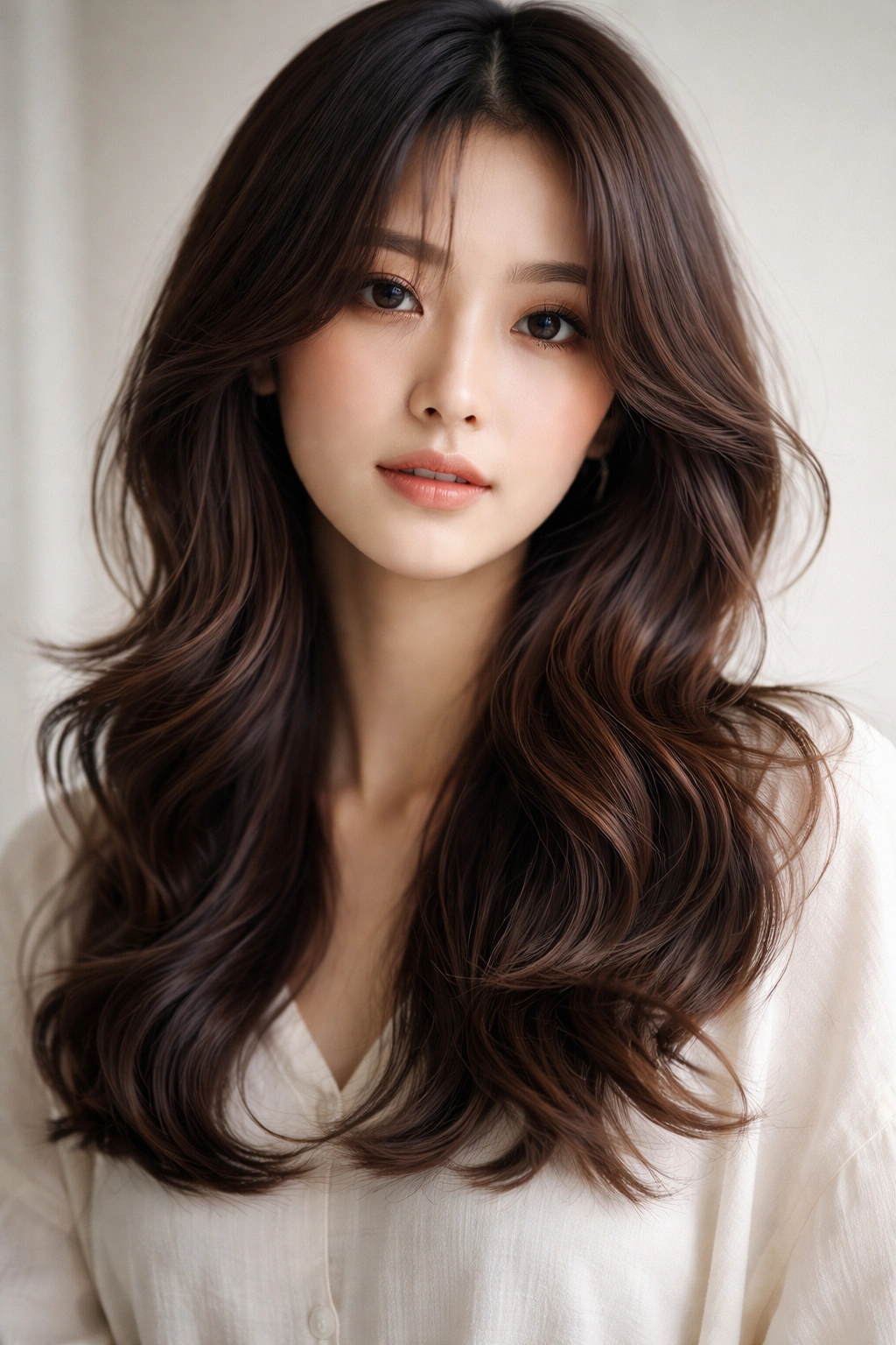 Face-framing layers with defined S-waves creating a high-fashion look