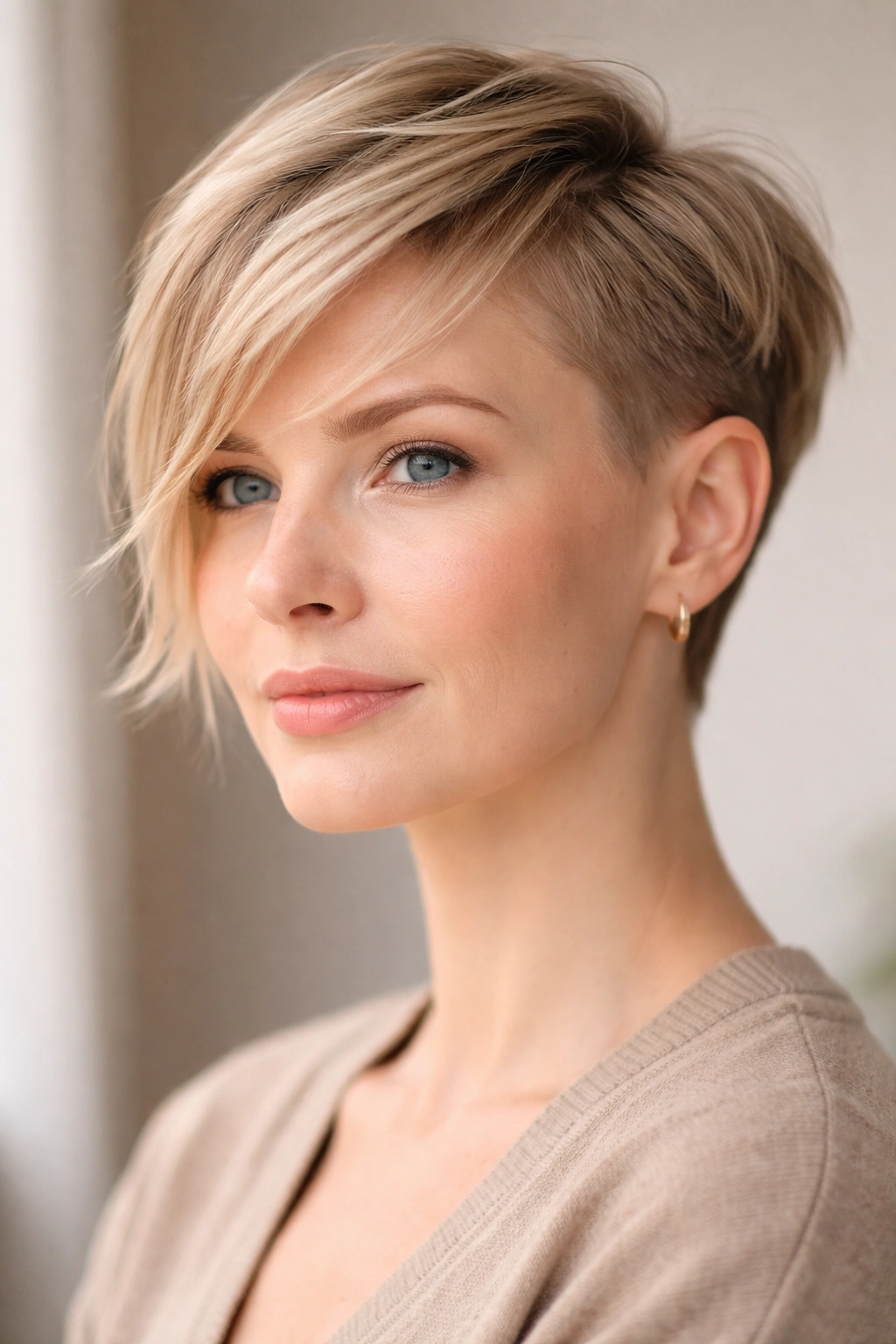 Face-framing hair with a short undercut highlighting framing layers for regrowth