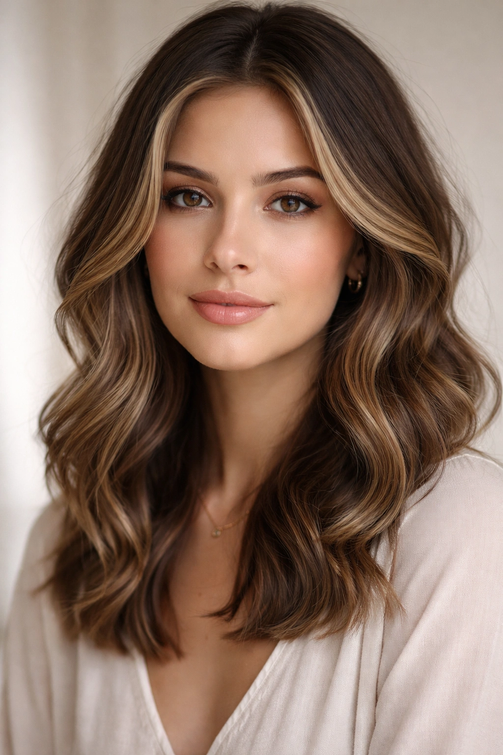 Close-up face-framing waves with subtle highlights around the jaw and cheeks