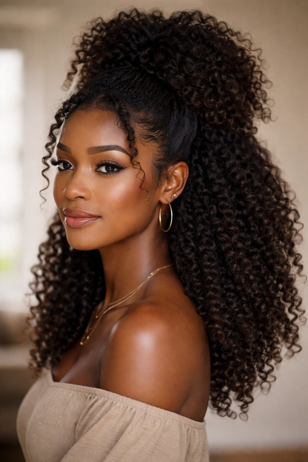 Portrait illustrating a hairstyle that flatters face shape and hair texture