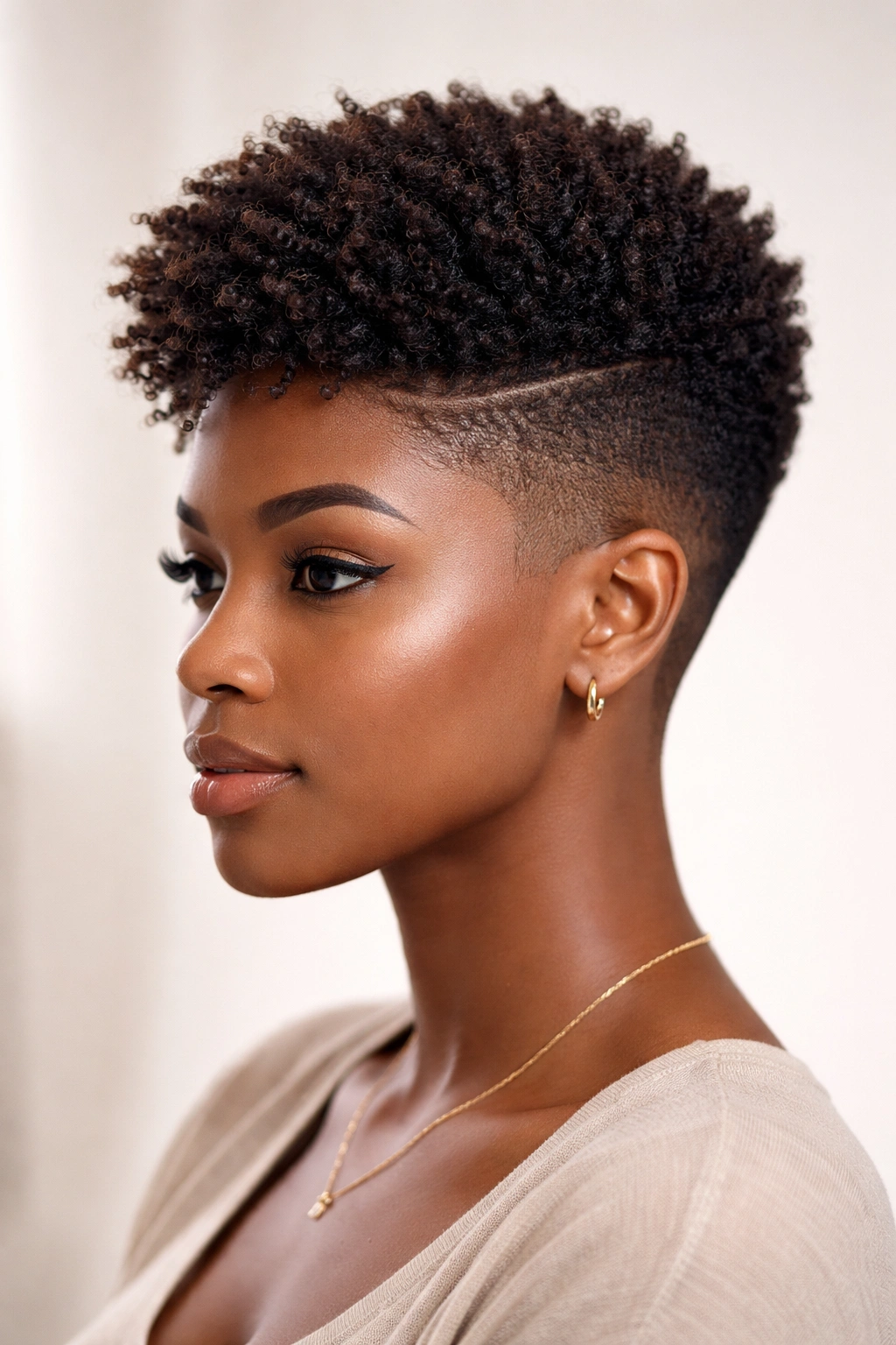 Three-quarter view of a fade with voluminous textured top