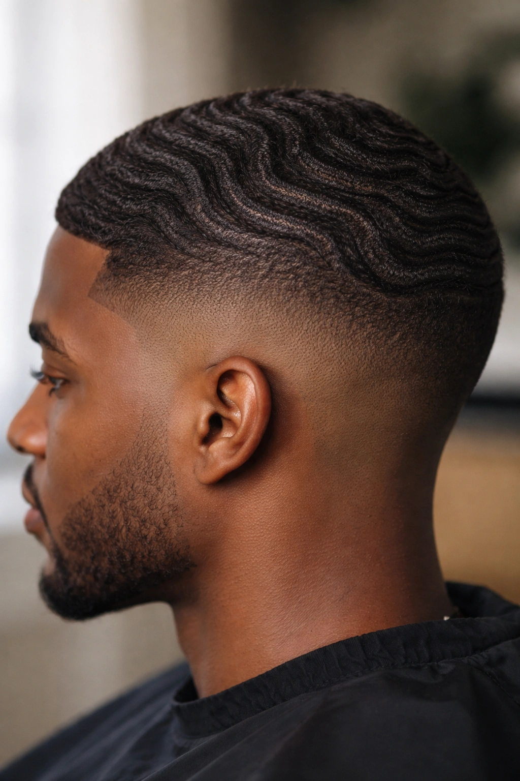 Side view of fade with a wave pattern created by brushing