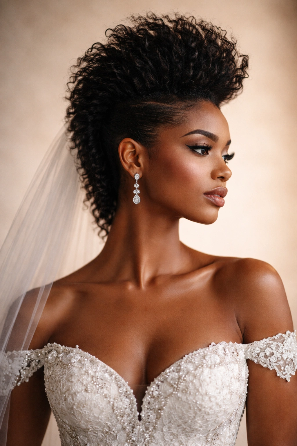 Bold bridal faux hawk with elevated center and smooth sides