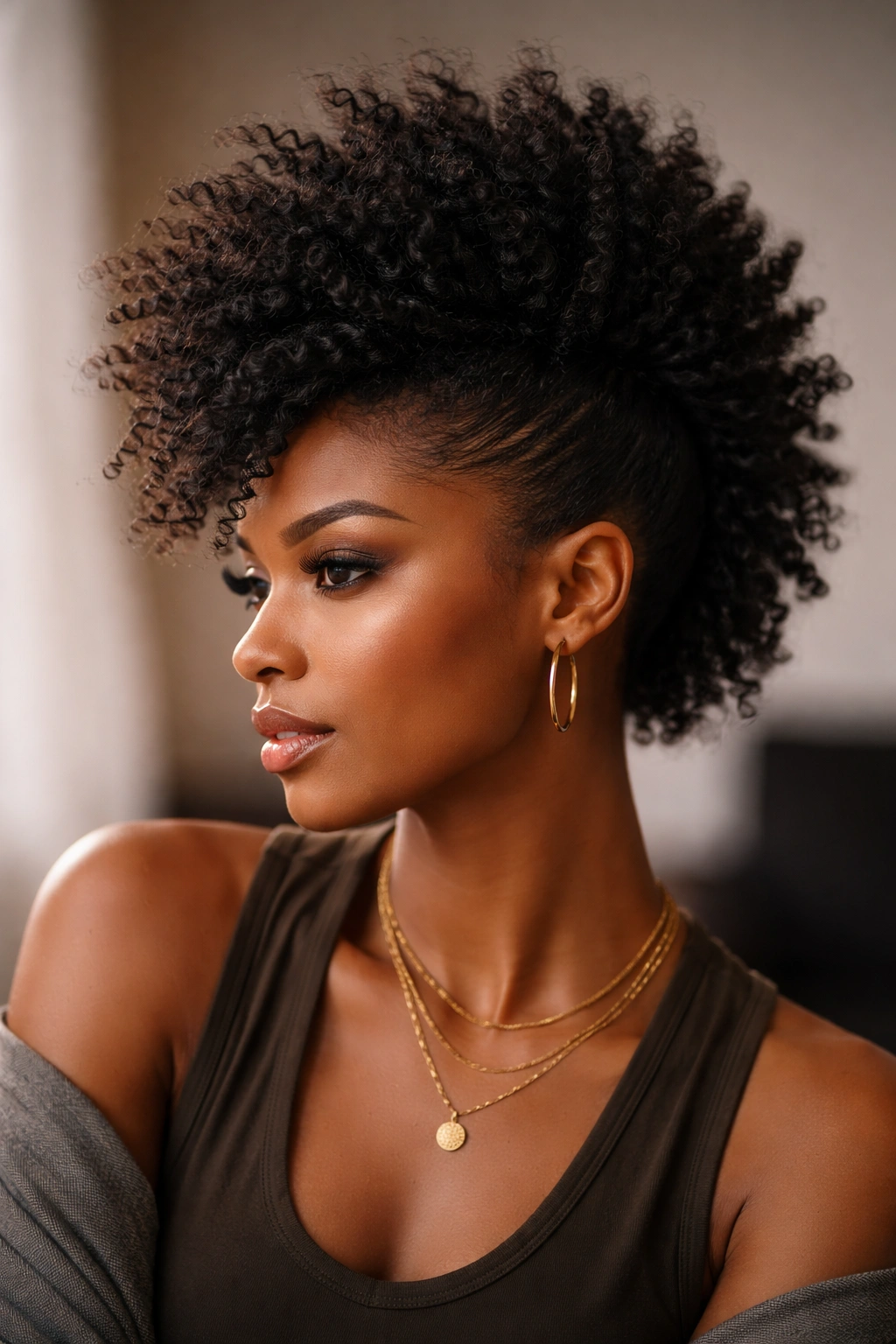 Faux hawk silhouette with a tall central puff