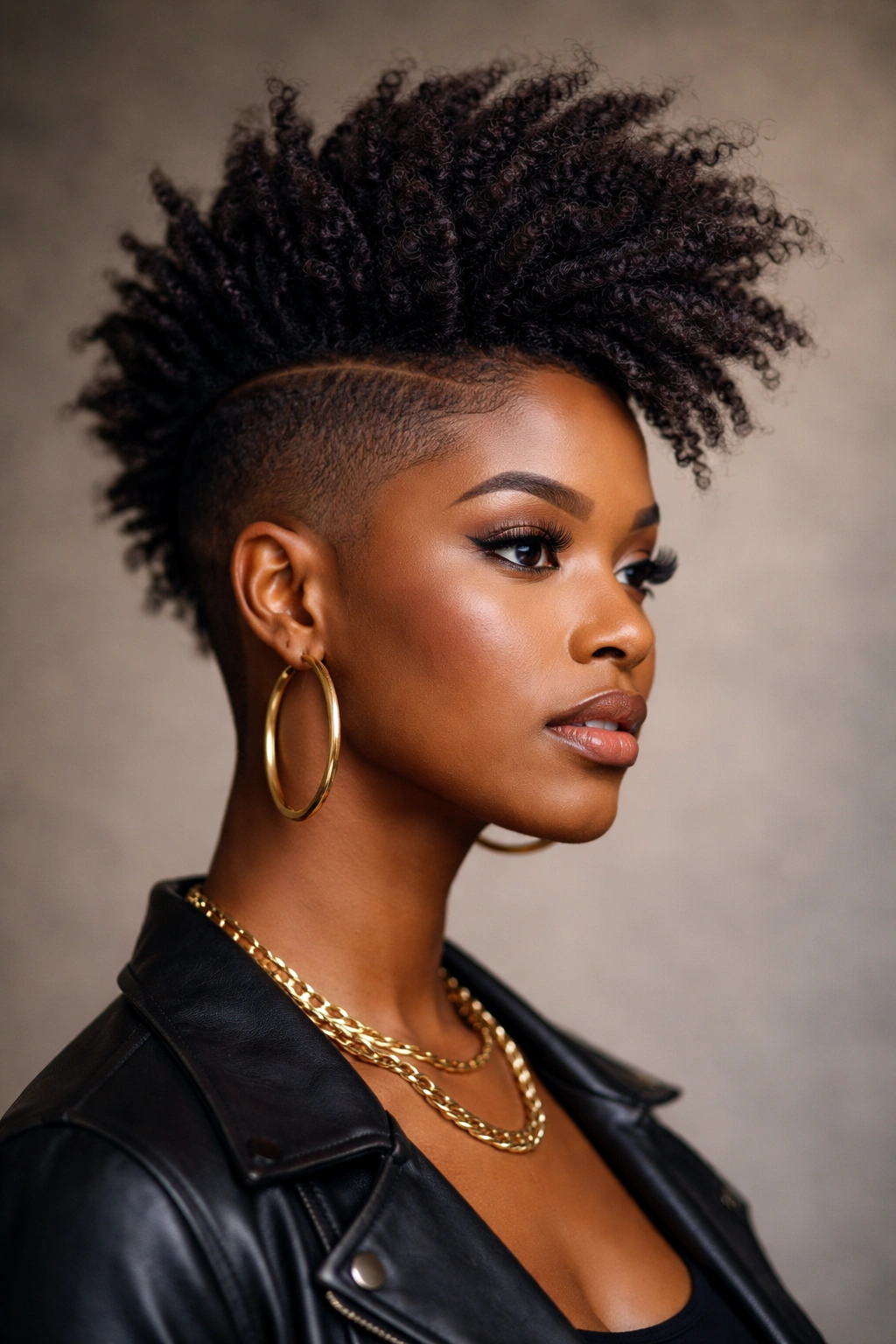 Faux hawk with shaved sides and a full voluminous crown