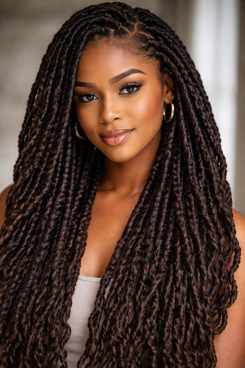 Faux locs close-up with thick wrapped strands and natural sheen