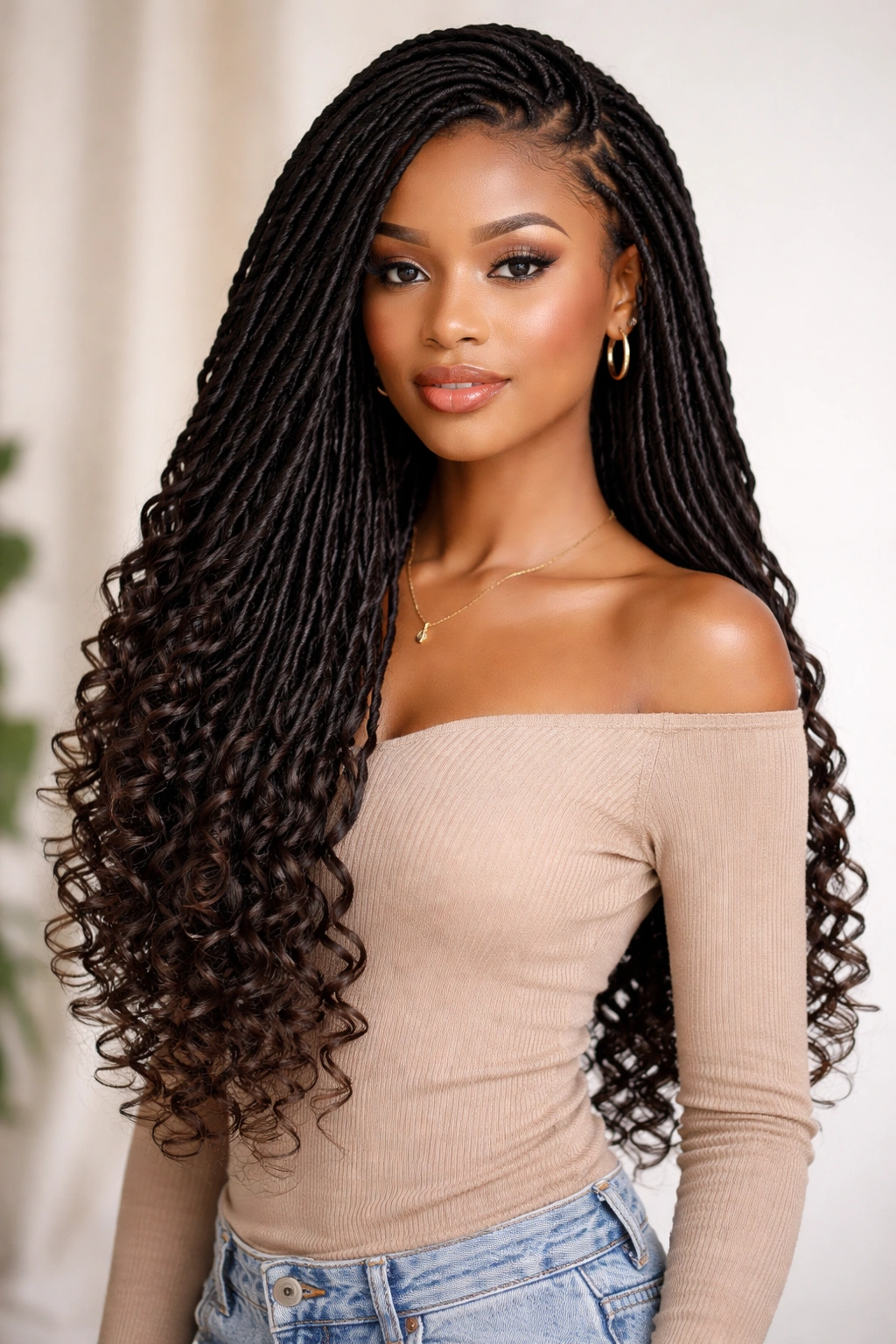 Faux locs wig with tightly wrapped locs and curly ends