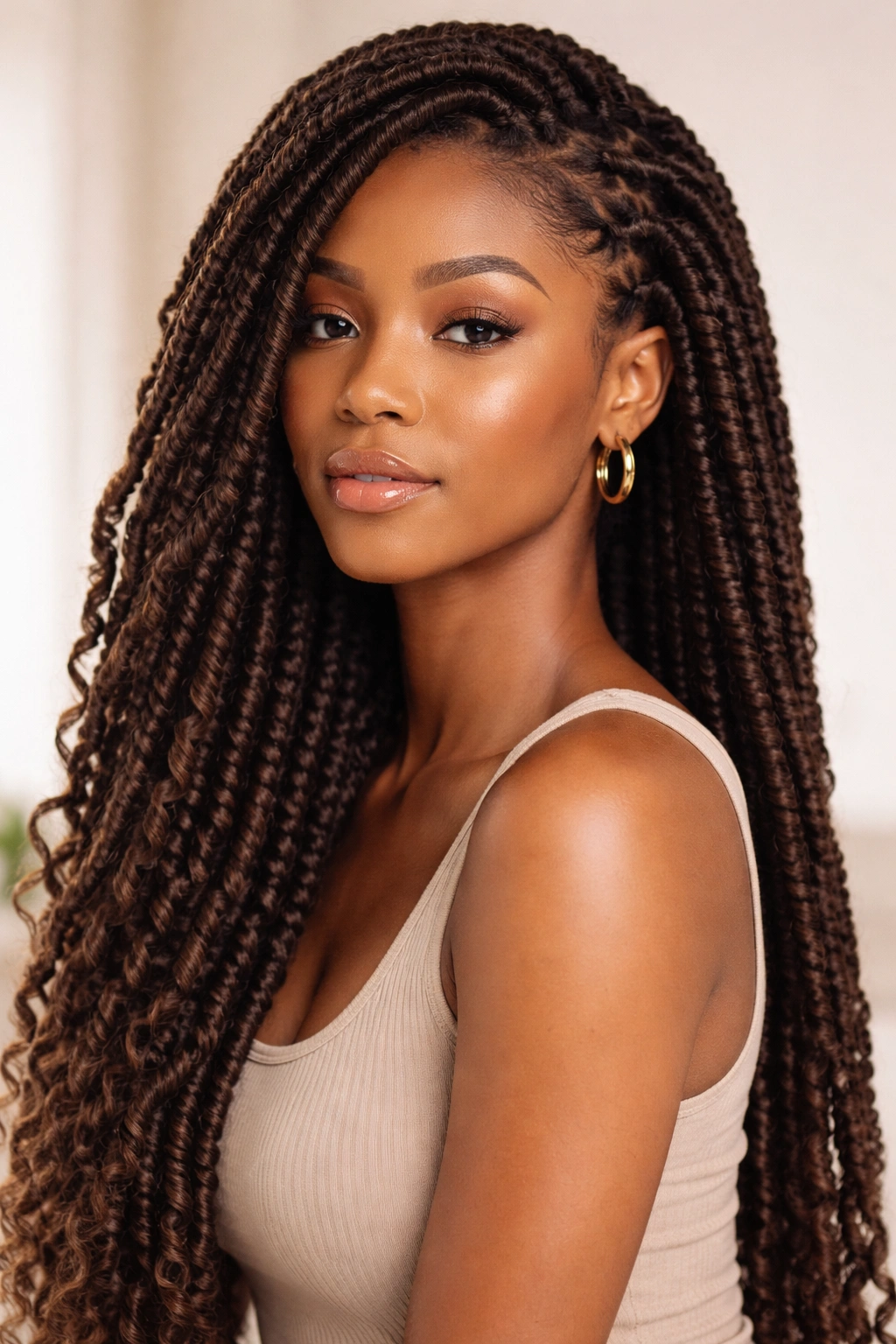 Portrait of a head with faux locs hairstyle