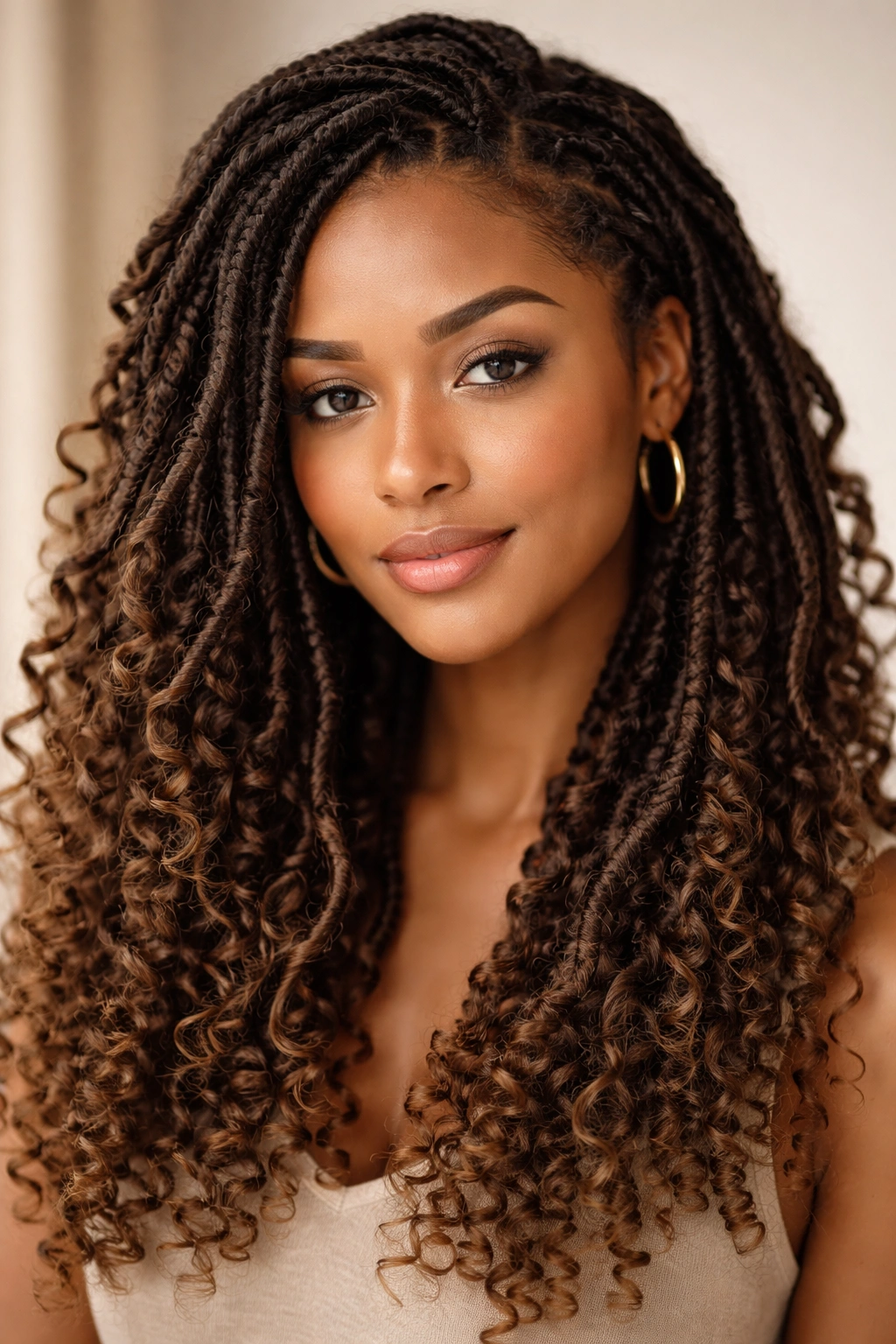 Close-up of faux locs with bohemian texture