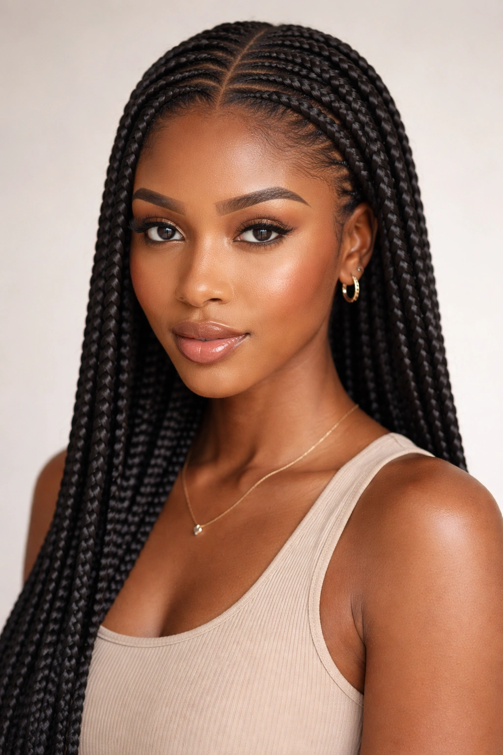 Close-up of feed-in box braids with seamless scalp blending