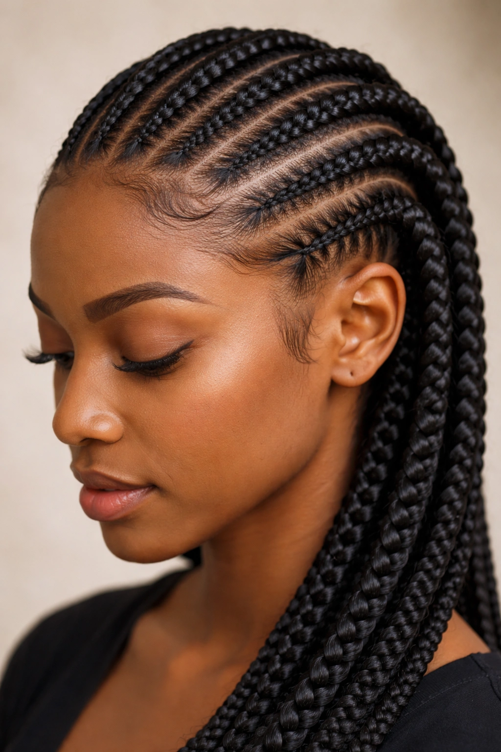 Feeding-in braid showing natural-to-extension blending at the hairline