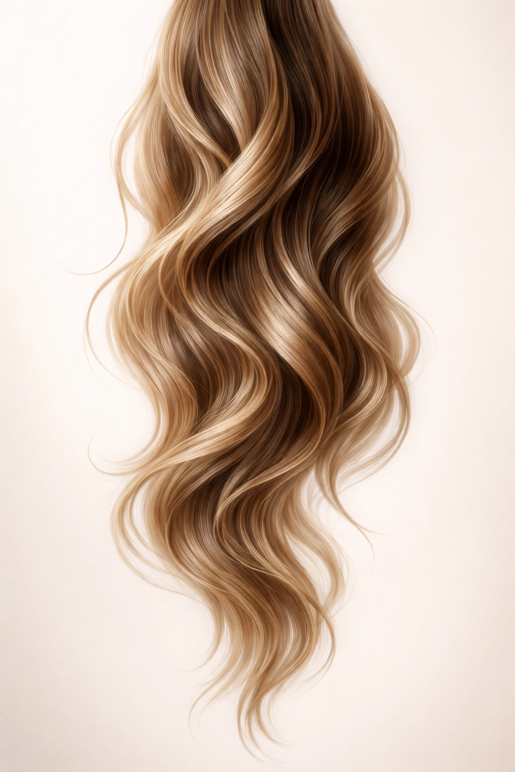 Abstract hair silhouettes suggesting balance and elongation on a gradient background