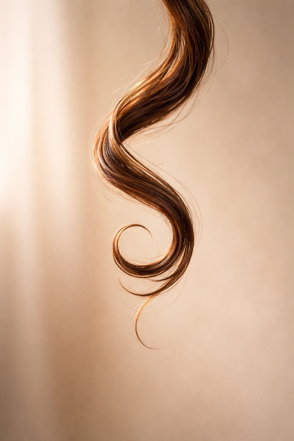 Abstract image of a single curling strand forming a loop on a neutral background