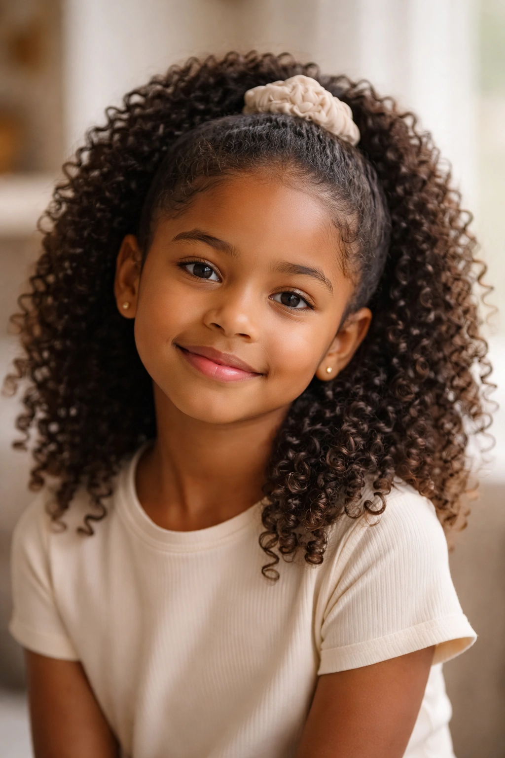 Calm portrait of a child with defined curls